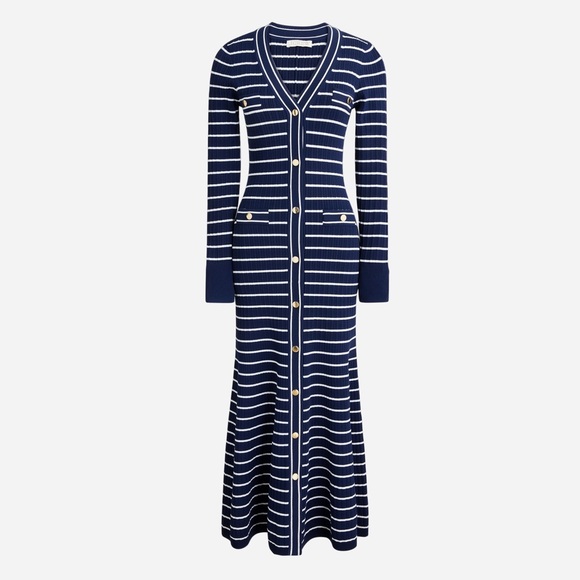 J. Crew Dresses & Skirts - J. CREW Button-Up Sweater Dress in Stripe Navy White Midi Size Small
